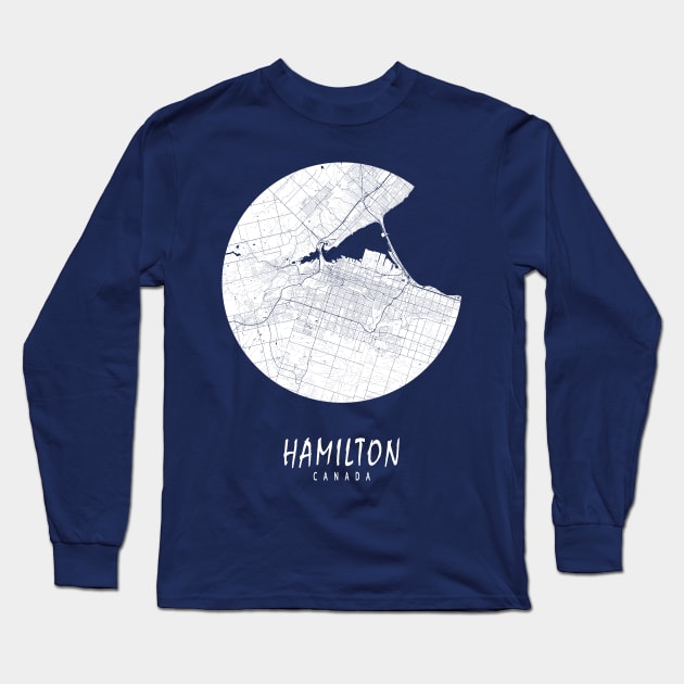 Hamilton, Canada City Map - Full Moon Long Sleeve T-Shirt by deMAP Studio